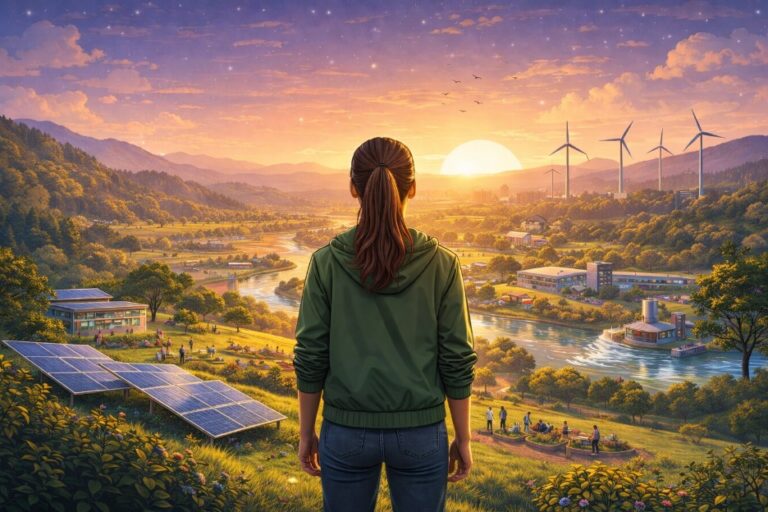 Mensch blickt auf Landschaft